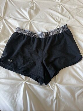 Under Armour Black Athletic Shorts with Gray Printed Waistband
